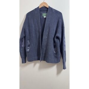 Orvis Women's 100% Cotton Ribbed Knit Open Front Cardigan Blue Size M Bumper